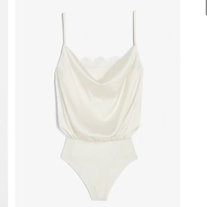 Lace Cowl Neck Thong Bodysuit - Ivory